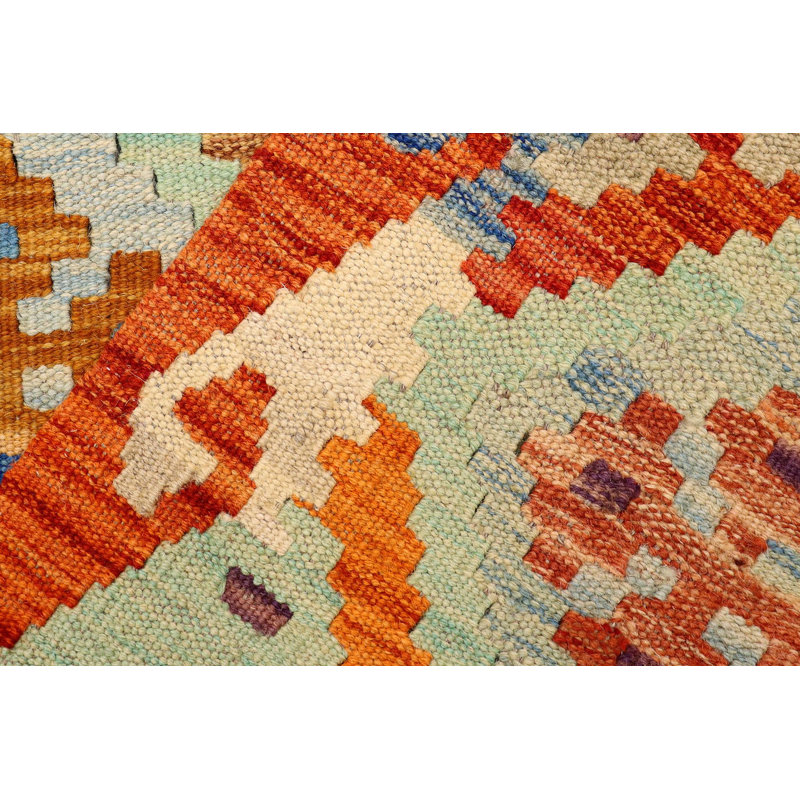 Tapis rouge / orange / bleu en laine à tissage plat rectangulaire à motif géométrique 3 pi 3 po x 4 pi 10 po Astorga