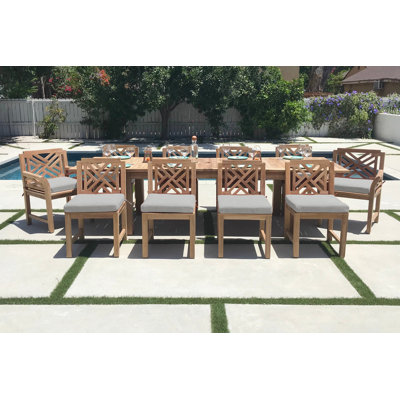Monterey 10 - Person Teak Wood Patio Dining Set with Extendable Rectangular Table , Sunbrella® Cushions Included