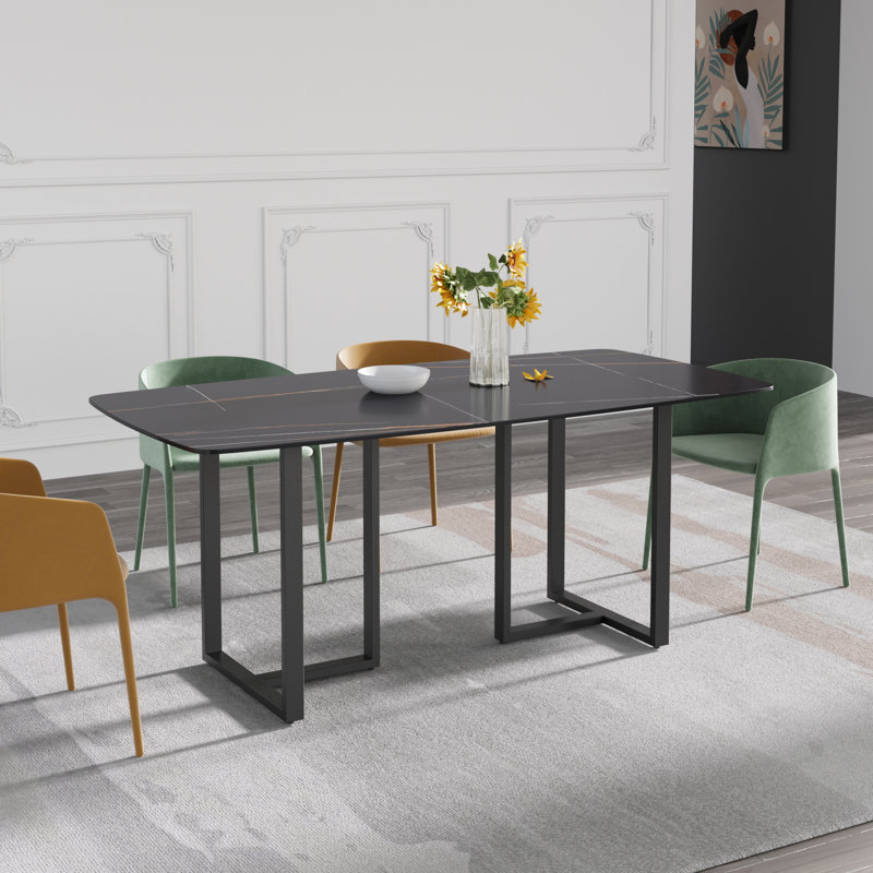 Evannie Metal Base Dining Table, Black, Black, 29.53"H x 70.87"L x 35.43"W