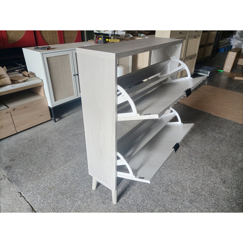 Shoe Cabinet With 2 Flip Drawers, Fluted Shoe Storage Cabinet