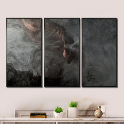 Abstrait gris tourbillonnant fumée II - reproduction de cadre flottant 3 pièces sur toile