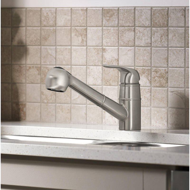 Valton Pull Out Single Handle Kitchen Faucet with MasterClean and Side Spray, Vibrant Stainless
