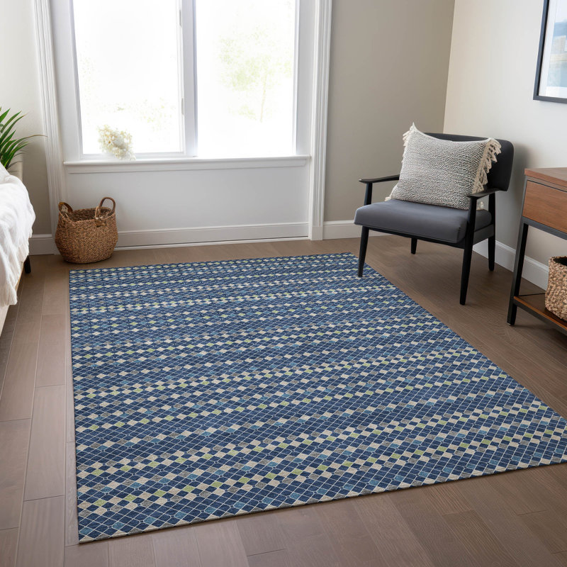 Machine Washable Indoor/Outdoor Christain ACN1414 Navy Rug, Rectangle 8' x 10'