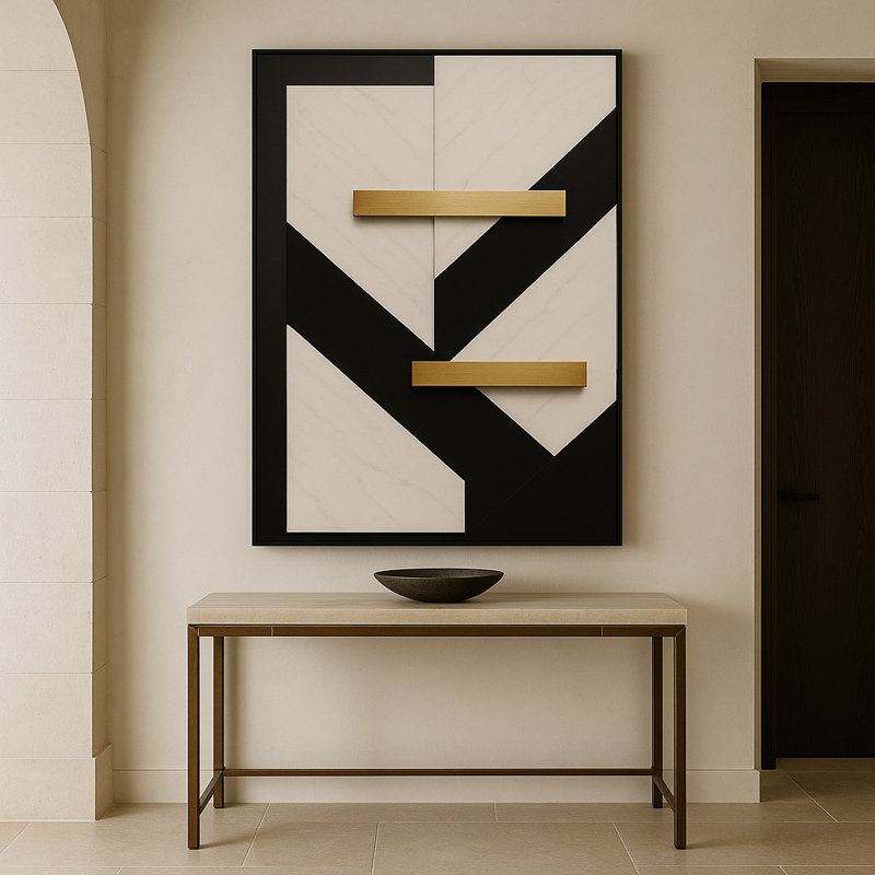 Modern Geometric Luxury Art Framed Canvas Wall Art by Kasian Art Studio - Brown Frame, Black