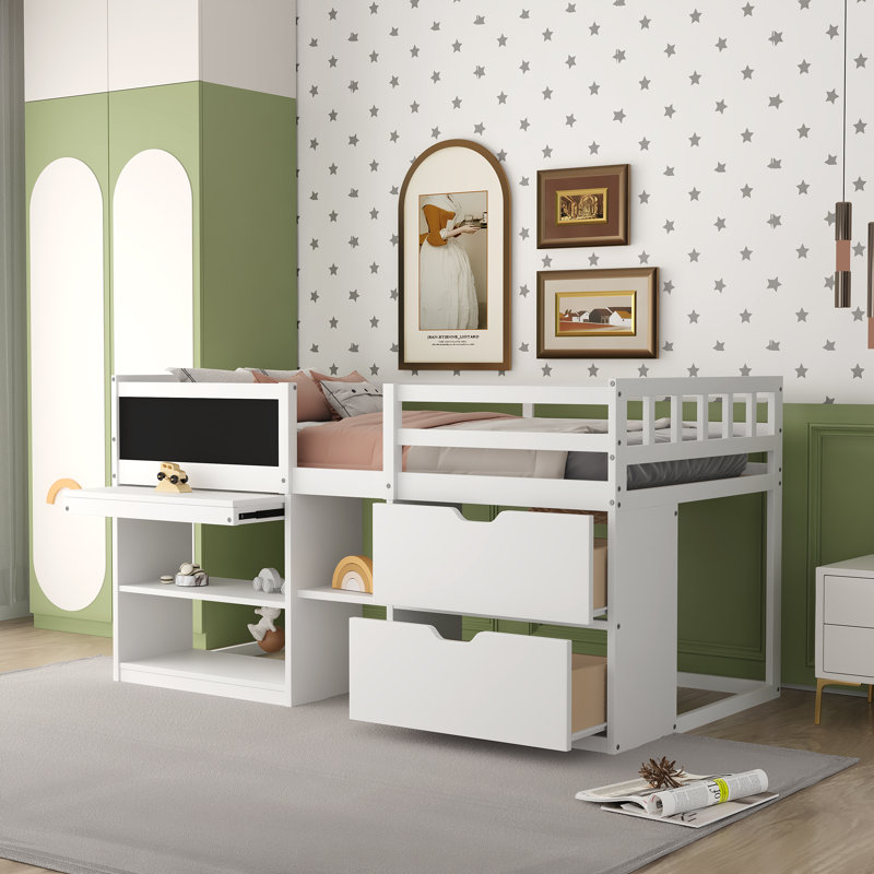 Okane Kids Twin Loft Bed with Drawers, White