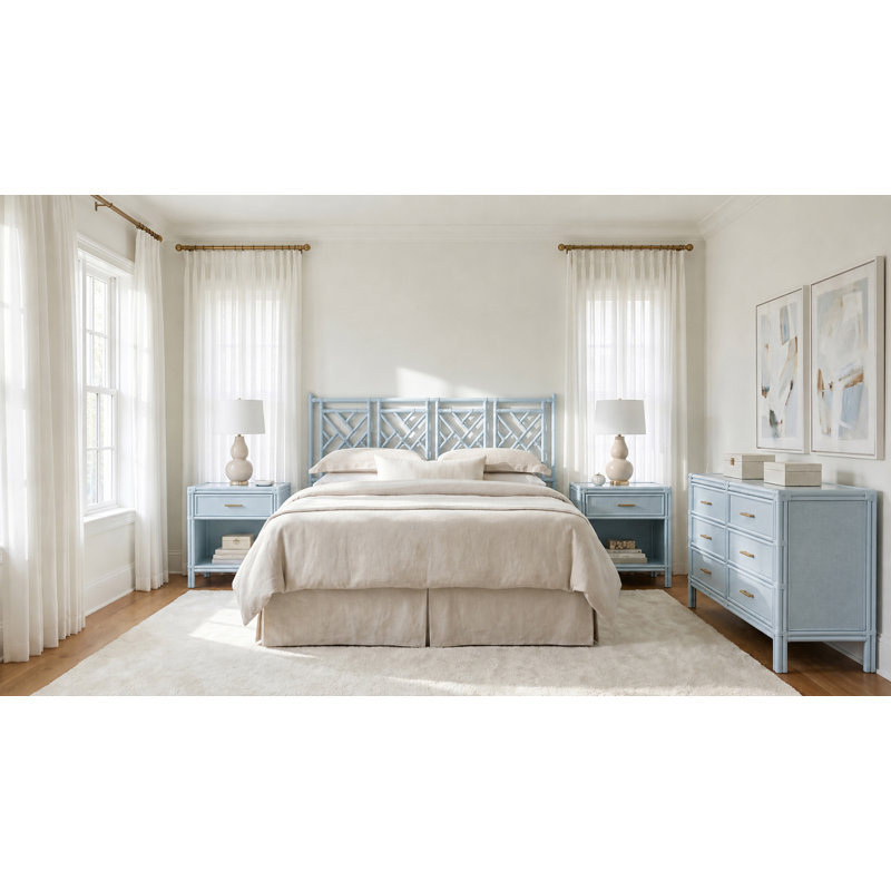 Lit standard Chippendale, Très grand, Bleu clair
