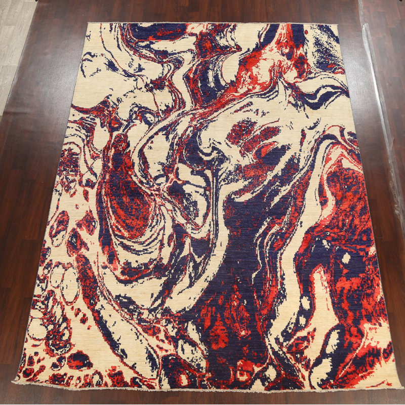 Tapis unique ivoire / brun noué à la main 9 pi x 12 pi 3 po nouvel âge One-of-a-Kind