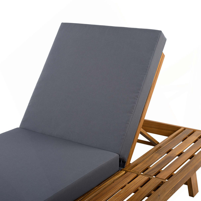 Acacia Wood Lounge Chaise Set With 4-Inch 3-Fold Water-Resistant Lounge Cushions, Space Available On One Side, Dark Gray