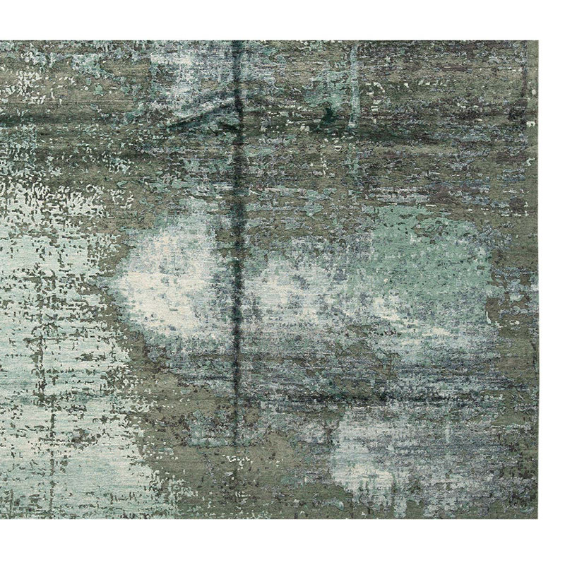 Tapis vert noué à la main 7 pi 11 po x 10 pi 1 po