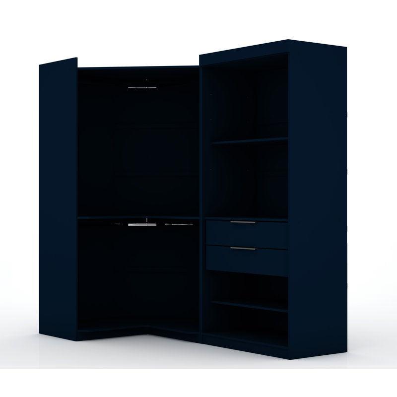 Mulberry Open Corner Wardrobe with Hanging Rods, Drawers and Adjustable Shelves, Tatiana Midnight Blue