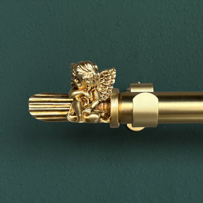 Vintage Cherub Single Curtain Rod With Decorative Angel Finial, Adjustable Length (Available In Gold & White)