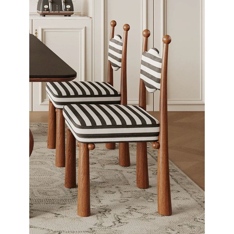 Chaise Kenyatta Bol Sant, Mélange de polyester rayé noir / blanc, Bois brun, 2