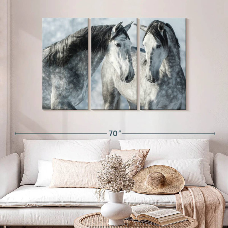 Brampt Two Gray Stallions In Winter, 32" H x 50" W
