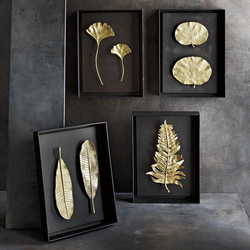 Botanical Leaf Shadow Box, Gold