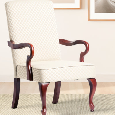 Fauteuil beige - Structure en bois massif, coussin de siège rembourré de mousse avec dossier en bois franc, tissu en losange