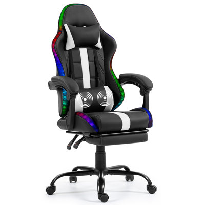 Massage Gaming Chair With RGB LED & Footrest