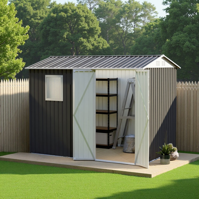 9×6 Ft Metal Garden Shed With Window & Hinged Doors