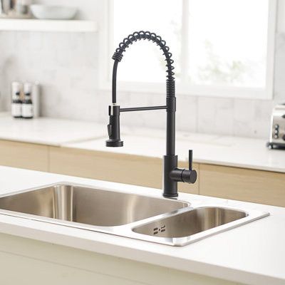 Robinet de cuisine noir avec douchette extractible, robinet d'évier de cuisine à poignée simple