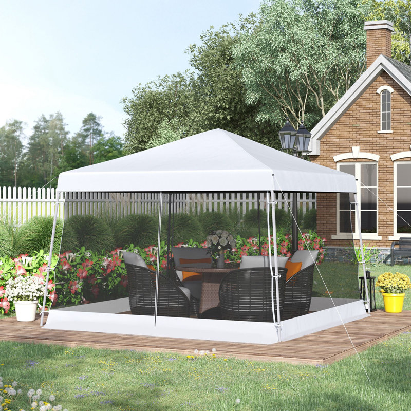 Tente à auvent inclinable avec filet Outsunny, Blanc