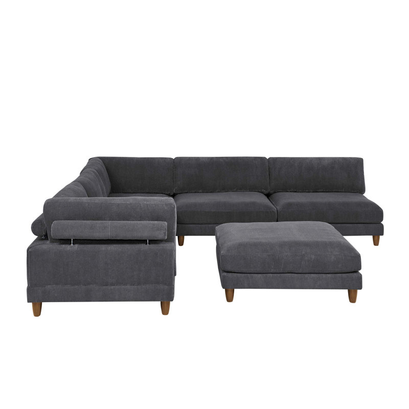 Canapé modulaire robuste en velours côtelé avec configuration personnalisée, Velours côtelé gris foncé, Orienté à droite