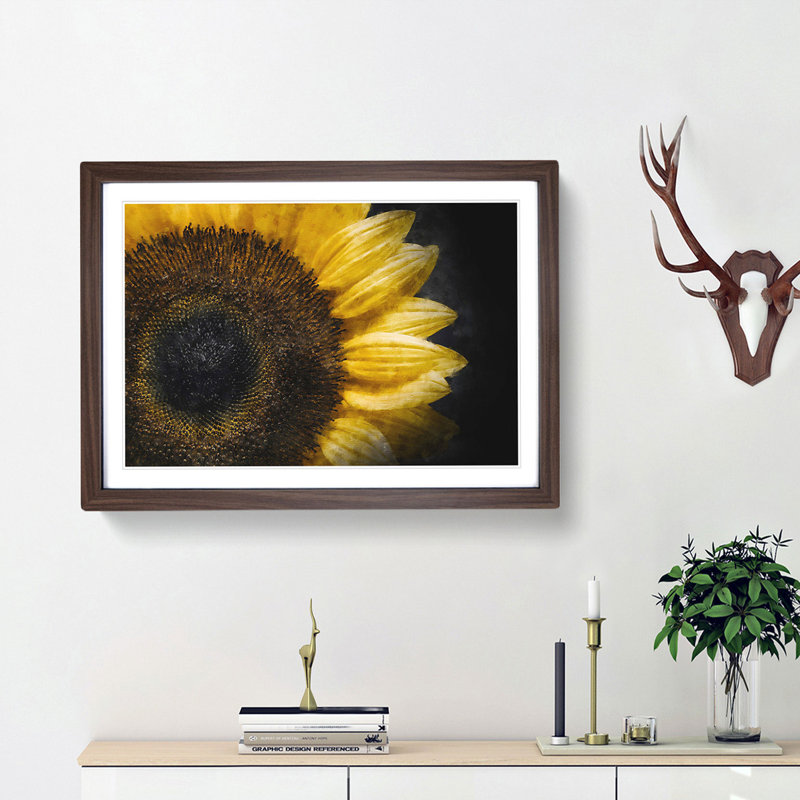 Yellow Sunflower Rising - Picture Frame Painting Print, 36cm H x 48cm W x 2cm D, Walnut Framed