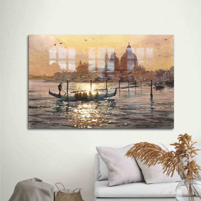 Old Venice Landscape Tempered Glass Wall Art for Elegant Home Decor with Mural Art Design