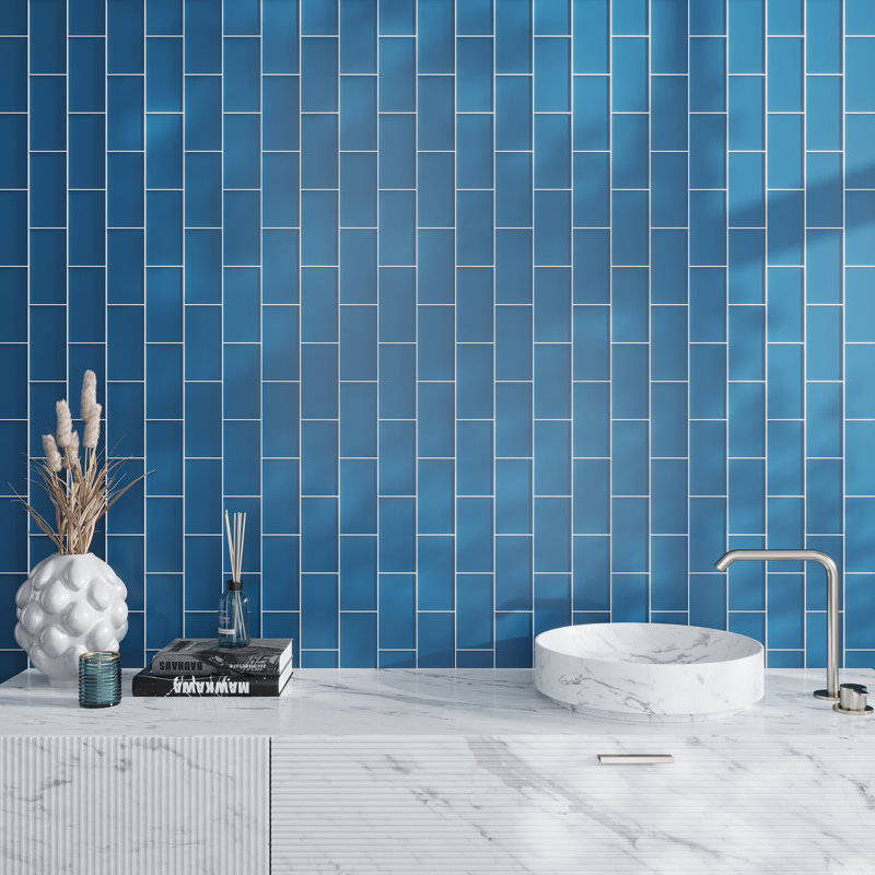 3"X 6" Matte Finished Glass Subway Tile, Ocean Blue