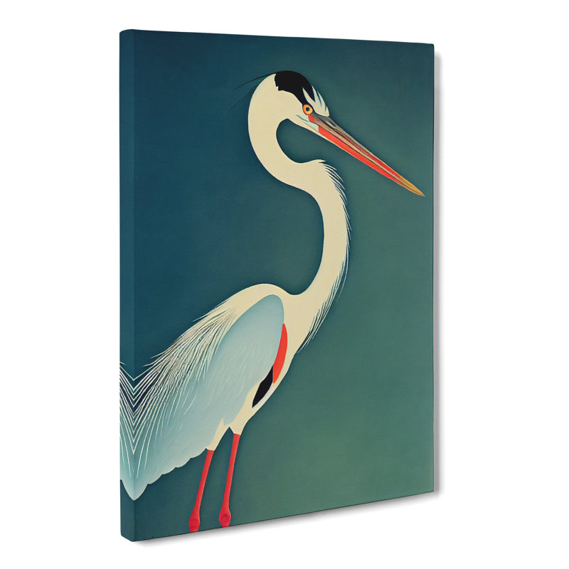 Heron Painting Mid Century - Wrapped Canvas, 50cm H x 35cm W x 3cm D