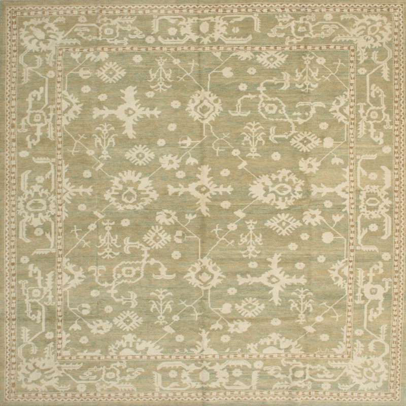 Tapis traditionnel beige / gris / vert Enel, Carré 8 pi