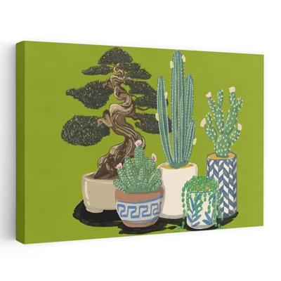 Green Indoor Plants Abstract Bonsai Cactus Succulent Nature Landscape Wall Art Print