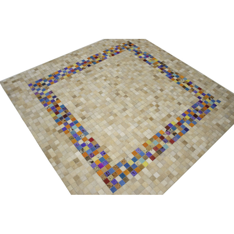 Performance Cowhide Geometric Indoor Rug, Square 6'