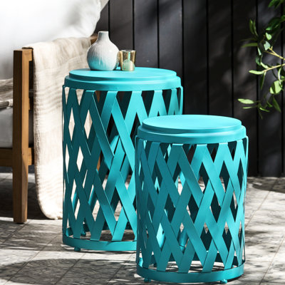 Tables d'appoint de patio en fer léger sarcelle mat, 2 accessoires de patio sarcelle, léger, patio, 2