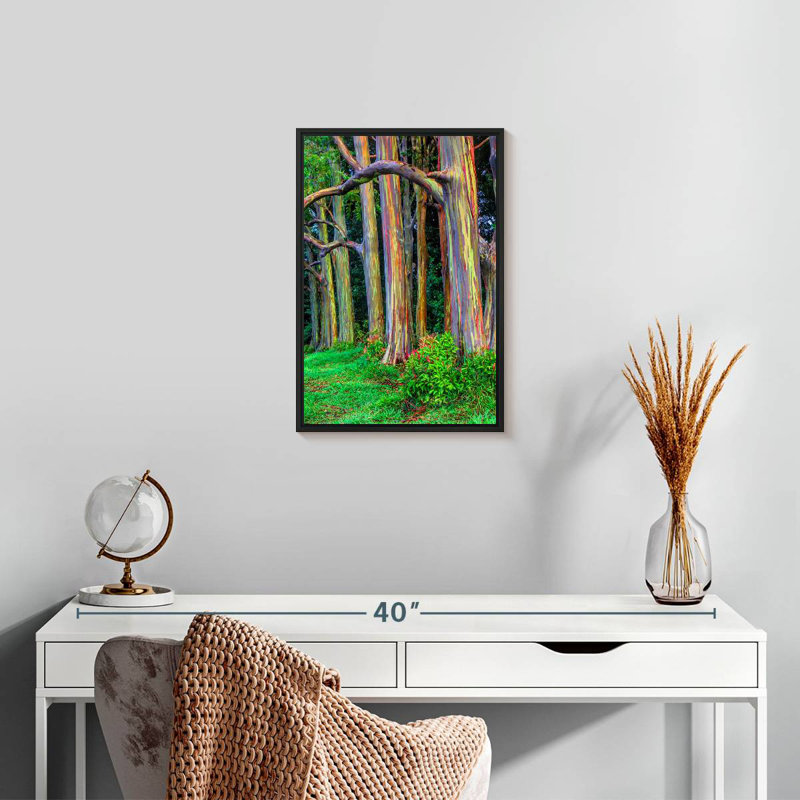 Arbres d'eucalyptus colorés, 13 po x 19 po, Cadre flottant noir
