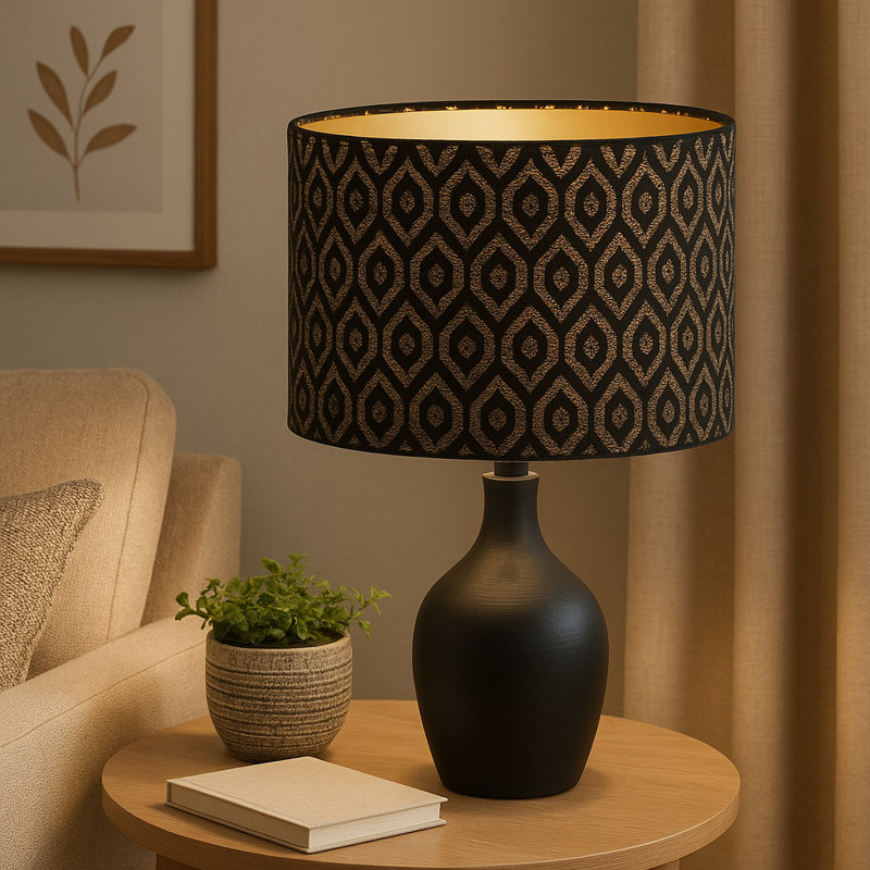 63.5cm H Velvet Drum Lamp Shade ( Screw On ) in Black