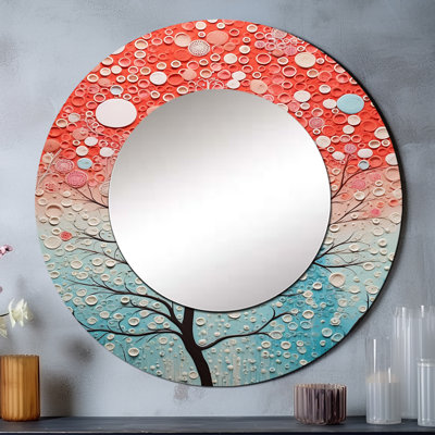 Rozalin Coral Reef Barrier Impression II - grand miroir corail, décor de miroir mural rond unique corail, impression d'art en métal