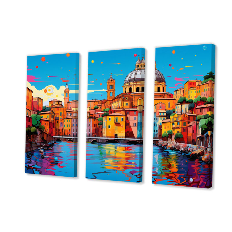 Popart Rome City I sur toile, reproduction de 3 pièces, H 40 po x l 60 po x P 1 po