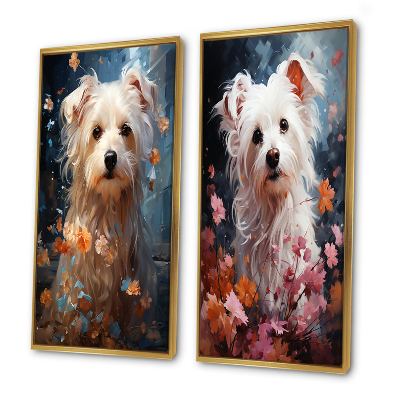 «Dog Maltese Magic», ensemble d'art mural sur toile en forme de chien, H 28 po x l 25 po, Encadrement doré