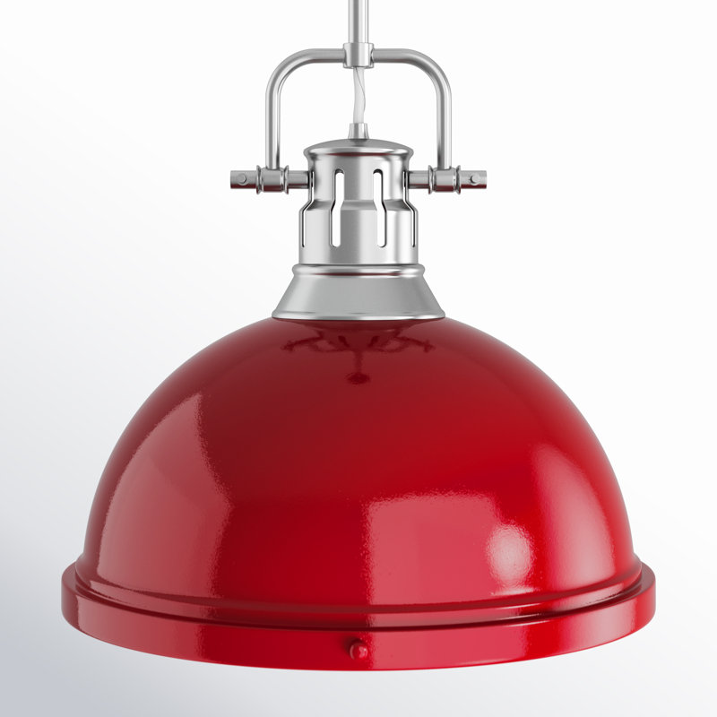 Calico 1-Light Dimmable Steel Dome Pendant with Adjustable Height, Red, Pewter