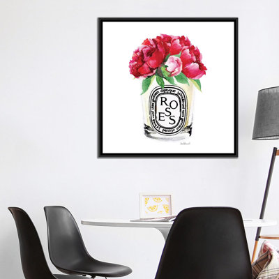«Candle with Deep Pink Pivoines», reproduction sur toile