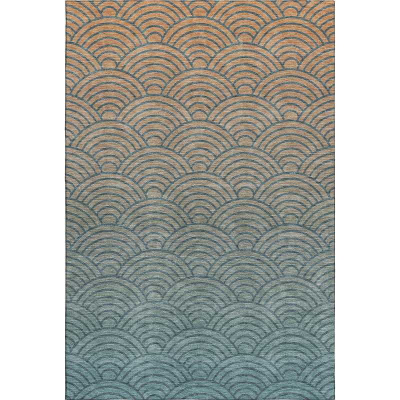 Premium Machine Washable Mayfield AMF2414 Arc Rug, Teal, 10' x 14'