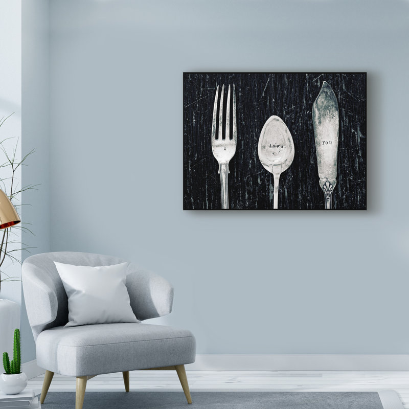 Reproduction de photo sur toile tendue avec fourchette et cuillère antique par Tom Quartermaine, H 14 po x l 19 po x P 2 po