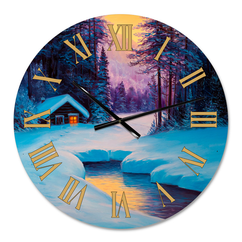Vieille cabane dans la forêt d'hiver II - Horloge murale traditionnelle, Moyen