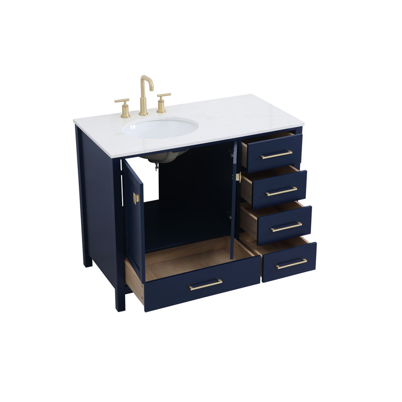 Meuble-lavabo simple 42 po avec plateau en marbre Hines, Bleu