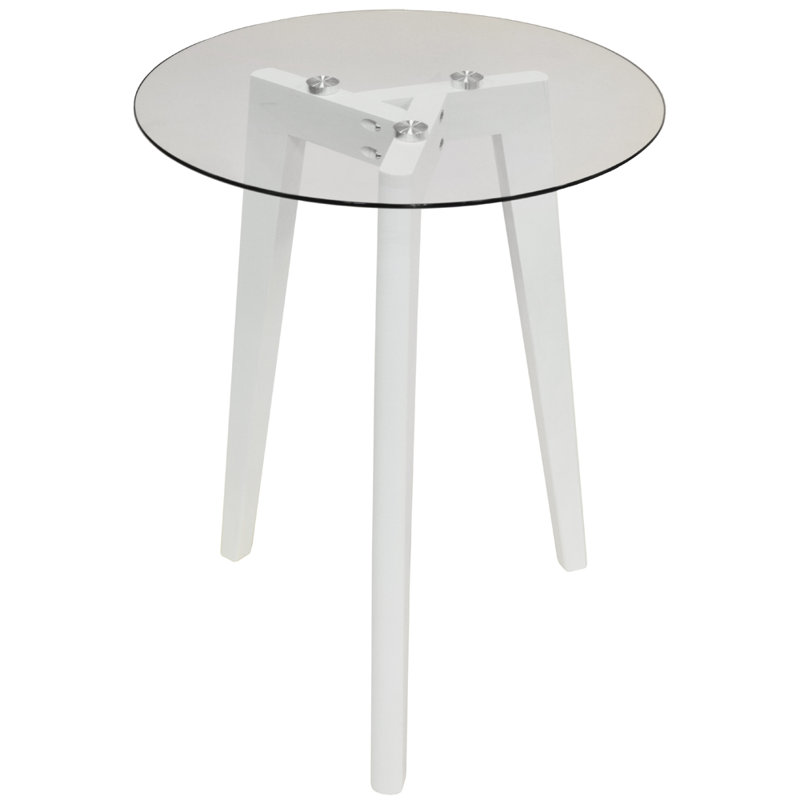 Glass Top End Table, White, Clear