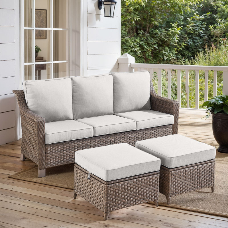 Jenesys Outdoor Wicker Sofa Set With Ottomans - Comfortable, Durable For Patios & Gardens, Beige