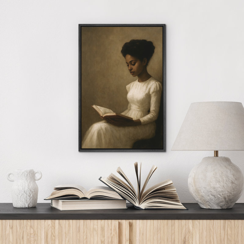 «Woman Reading Portrait Vintage Decor», reproduction d'art sur toile encadrée, H 36 po x l 24 po, Noir