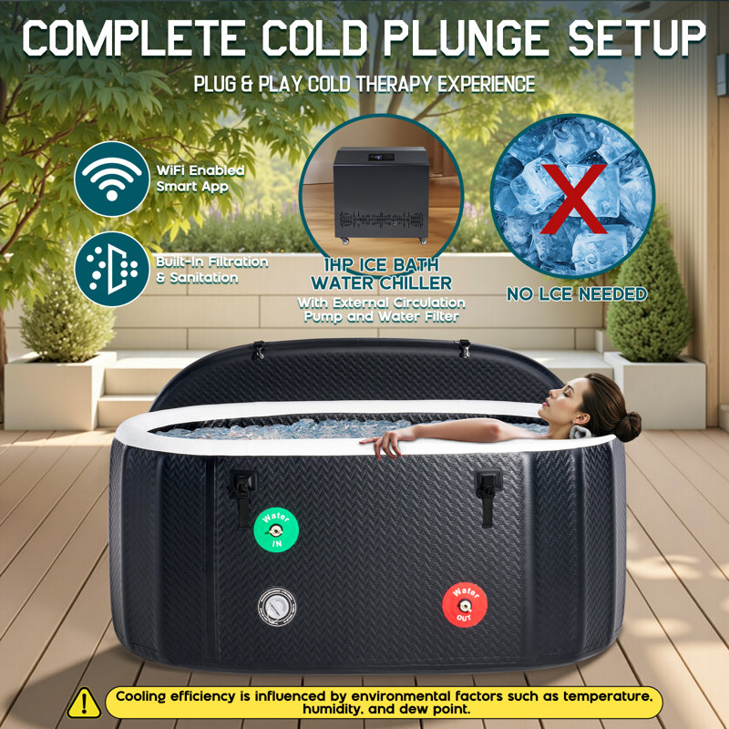Cold Plunge Tub with 1HP Chiller, 150 Gal, 59"x32"x28"