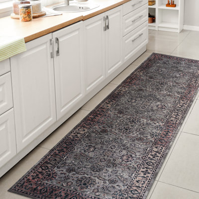 Sarok Ornate Persian All-Over Machine-Washable Purple/Gray Rug