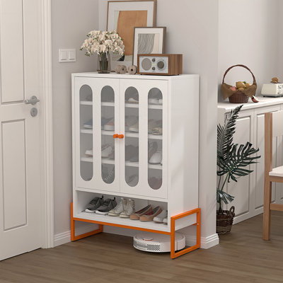 Modern Minimalist Double Door Shoe Cabinet With Adjustable Mesh Doors, Living Room Cabinet