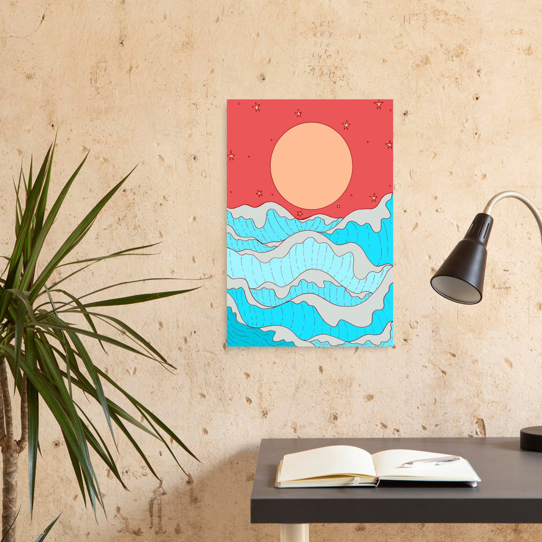 Red Sky Starry Ocean Abstract Dreamy Peaceful Nature Ocean Wall Art Print